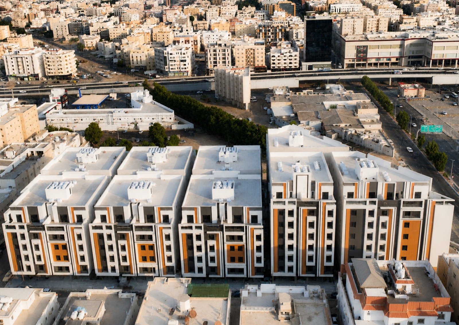 منظر جوي لمجتمع المباني التسعة