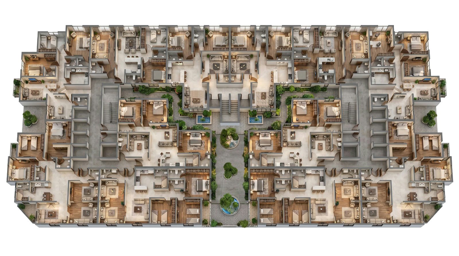 3D aerial view of a typical floor at Rawaq Towers