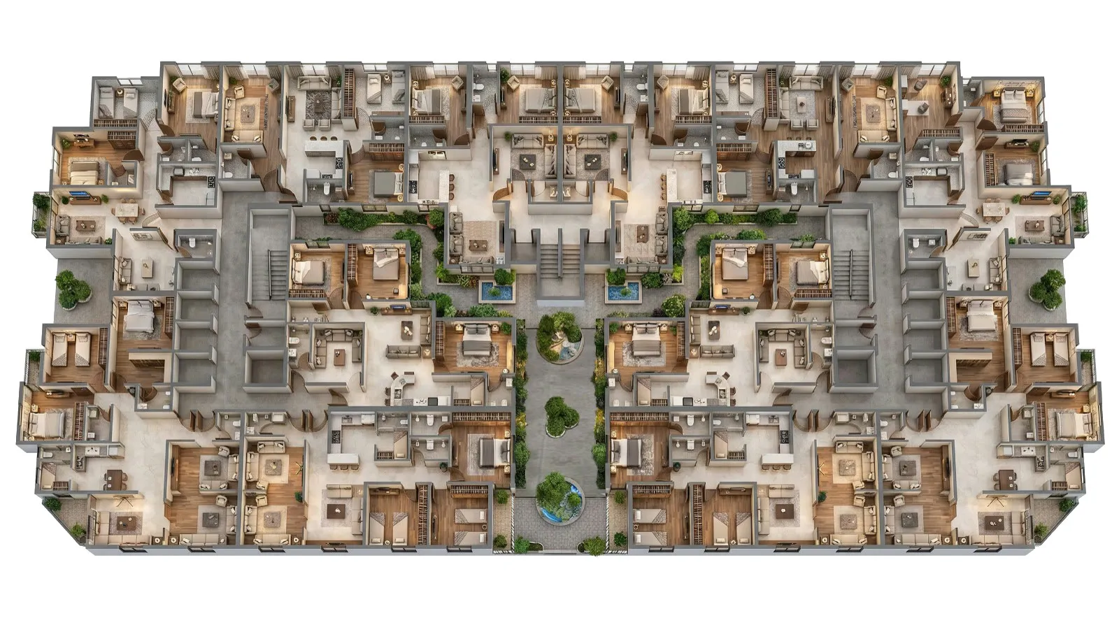 3D aerial view of a typical floor at Rawaq Towers
